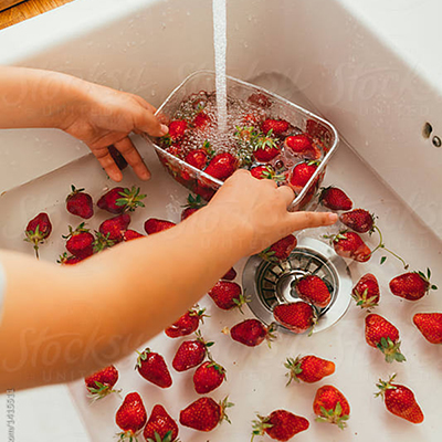child washing strawberries in the sink | Rothewood Academy